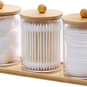Custom Logo Qtip Dispenser for Woman Gift <b>Container</b> Dispenser Cotton Swab Holder With <b>Bamboo</b> Lid - Product Image 2