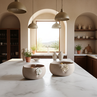Nouvelle Arrivée 2026 – Décoration d'Intérieur Luxe en Céramique Géométrique Beige Moucheté Faite à la Main, Écologique, Style Mid-Century Moderne, Étanche