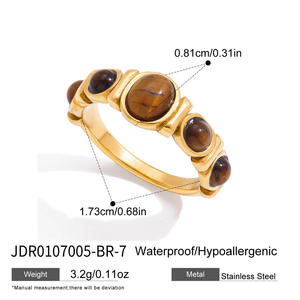 Design tranquillo stile Vintage retrò geometrico oro 18K acciaio inossidabile tigre occhio di pietra anello donna alla moda Cross-Border Design - Product Image 2