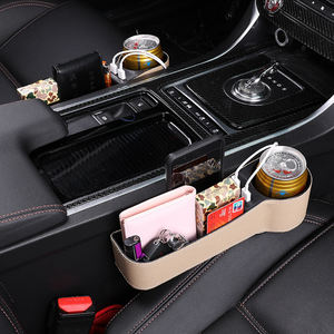 Organizador de cuero PU para hueco de asiento de coche, <span class=keywords><strong>bolsa</strong></span> de almacenamiento multifuncional con soporte para taza y carga USB - Product Image 2