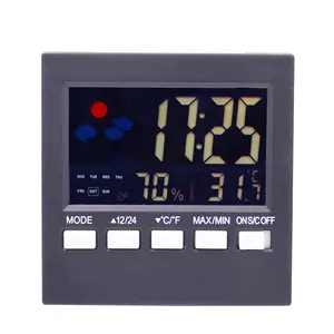 LCDデジタル多機能湿度温度時計アラームカレンダーデスク目覚まし時計気象台付き置時計