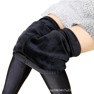 Autumn Winter Women's Casual <strong>Black</strong> Stretch Skinny Pants High Waist Nine-Point <strong>Leggings</strong> Thickened Plus Size Footed <strong>Fleece</strong> Glossy - Product Image 5