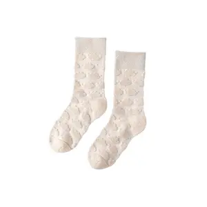 Autumn Reverse Pull Hair Socks Cotton Mid Tube Women's Socks Keep Warm Floor Flower Socks