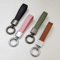 Porte-clés de voiture en cuir minimaliste personnalisé, motif diamant créatif, pour couples, bijoux en gros