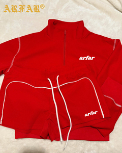 Abbigliamento Estivo per Donne, Set Due Pezzi con Giacca a Maniche Lunghe e Pantaloncini, Tuta in Maglia Waffle con Logo Personalizzato - Product Image 1