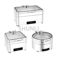 Chauffe-Plats Électrique de Luxe Royal Moderne pour Hôtels et Restaurants, Ensemble Buffet avec Affichage Numérique, Plat de Présentation en Acier Inoxydable