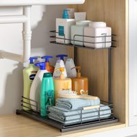 Offre Spéciale supports métalliques polyvalents réglables à 2 niveaux organisateur de stockage sous l'évier de cuisine de salle de bain avec tiroir coulissant