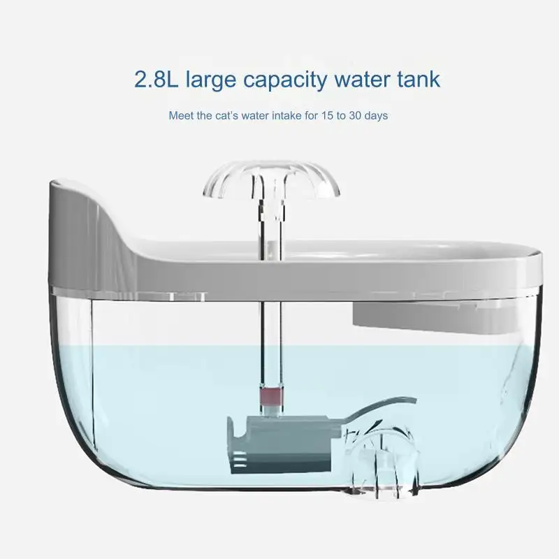 น้ําพุแมวสัตว์เลี้ยงอัจฉริยะแบตเตอรี่พลาสติกโค้งมนขับเคลื่อนพร้อมตัวกรองสําหรับสัตว์เล็ก