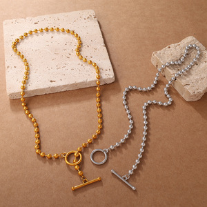 European American Retro Bead Necklace Zinc Alloy Ball Shape OT Buckle Design <b>Choker</b> Gold <b>Silver</b> Color Fashion Jewelry - Product Image 1