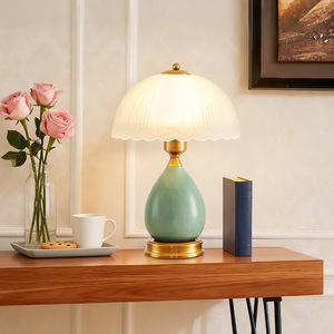 European Ceramic Table Lamp E27 LED Switch Control Eye Caring <b>Bedside</b> Desk Lighting - Product Image 2