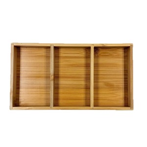 Caja de almacenamiento de bambú, organizador de escritorio con 3 compartimentos para joyería, papelería, aperitivos, dulces, sin tapa, Color sólido - Product Image 1