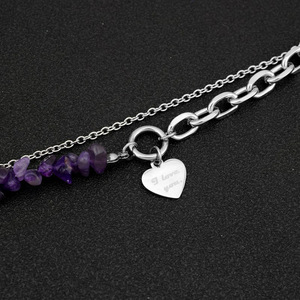 Pulsera de Cadena con Diseño Exclusivo y Eslabones de Grava Morada, Chapada en Plata de Acero de Titanio, Unisex, Joyería Sencilla, Popular 2026 - Product Image 3
