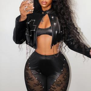 Nuova <span class=keywords><strong>Giacca</strong></span> Corta in Pelle Elasticizzata Casual Primaverile da <span class=keywords><strong>Donna</strong></span> Cardigan <span class=keywords><strong>Giacca</strong></span> da Motociclista - Product Image 3