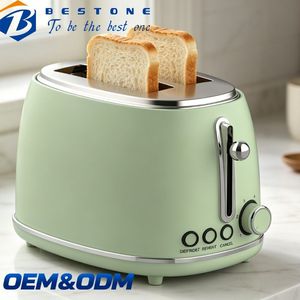Grille-pain électrique BESTONE 2 tranches 850W avec minuterie mécanique, fonctions décongélation, réchauffage et annulation, usage domestique, couleur vert menthe - Product Image 1