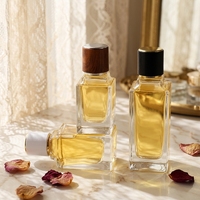 Flacon en verre carré de luxe transparent personnalisé exclusif de 30 ml, 50 ml, 100 ml avec couvercle et emballage de boîte haut de gamme pour flacon de parfum