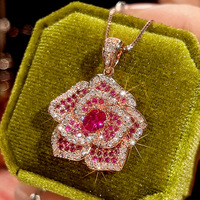 XILIANGFEIZI 2026 Nouvelle Collection Collier de Luxe Haut de Gamme en Laiton Vintage Plaqué Or 18K avec Zircon et Rose Rouge pour Femme