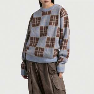 Logotipo personalizado de talla grande, suéter de punto estampado a cuadros informal de manga larga de alta calidad, suéter de hombre, unisex - Product Image 1