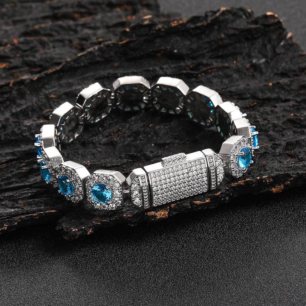 Oro blanco, zircón azul marino (ancho 12mm) - pulsera de 7 pulgadas