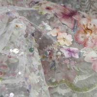 Tissu en maille 100 % polyester métallisé tricoté, personnalisé avec perles, fleurs brodées, sequins et dentelle, pour sacs et vêtements pour filles