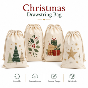 Personalisierter Großer Weihnachtsmann-Sack Weihnachts-Leinwand-Zugbeutel für Wiederverwendbare Buffalo-Plaid-Rentier-Süßigkeiten-Verpackungstasche - Product Image 1