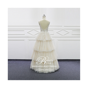 Vestido <span class=keywords><strong>de</strong></span> novia <span class=keywords><strong>de</strong></span> calidad del fabricante, vestido <span class=keywords><strong>de</strong></span> encaje <span class=keywords><strong>de</strong></span> lujo, falda acampanada <span class=keywords><strong>de</strong></span> tul con lentejuelas para atuendo nupcial - Product Image 4