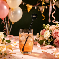 Agitador de Bebidas Acrílico Personalizado con Nombre, Varilla Negra Retorcida para Bodas, Compromisos, Aniversarios y Fiestas