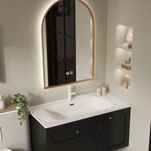 Mueble de Baño Curvo de Elegancia Francesa con Lavabo Integrado, Espejo Inteligente Antivaho, Tablero de Melamina con Acabado Lacado, Grado Hospitalario - Product Image 1