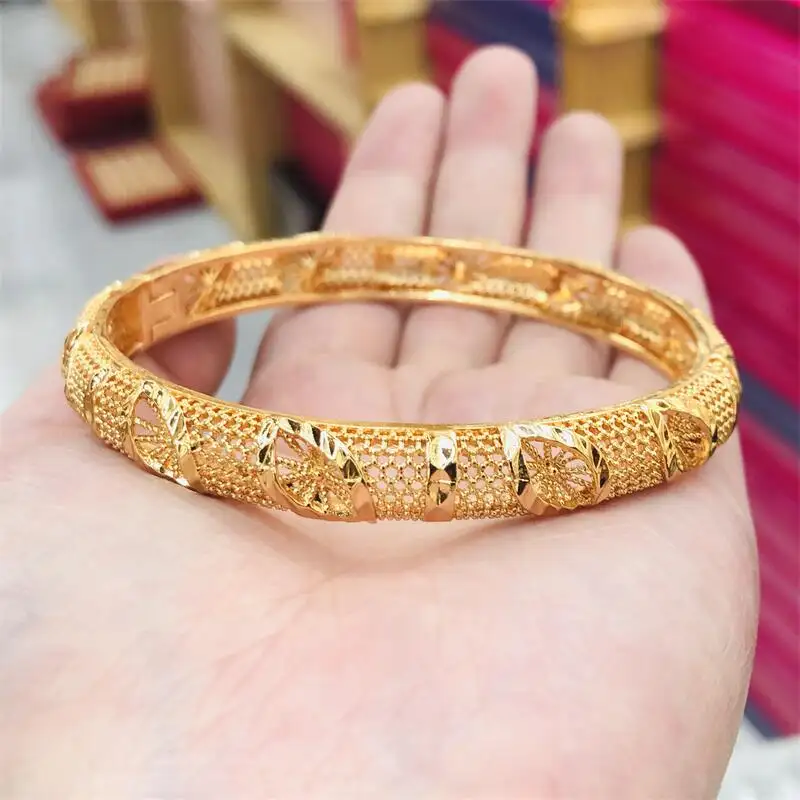 Indian Arabic Dubai Bride Wedding Bangles Wholesale 24K Jewelry Ethiopian Gold Plated Bangle Bracelet Designs For Women