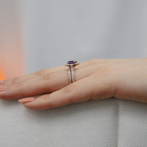 Anillos de Compromiso Ovalados de Plata de Ley S925 con Amatista Floral Vintage, Anillo de Bodas de Oro Rosa con Gema Púrpura para Fiesta Nupcial - Product Image 3