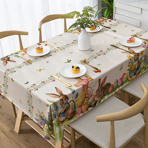 Banderín y Mantel de Pascua para Celebración de <span class=keywords><strong>Primavera</strong></span> - Suministros Impresos de Poliéster Coloridos, Decoración para Fiestas de Restaurante con Diseño de Huevos de Pascua - Product Image 1