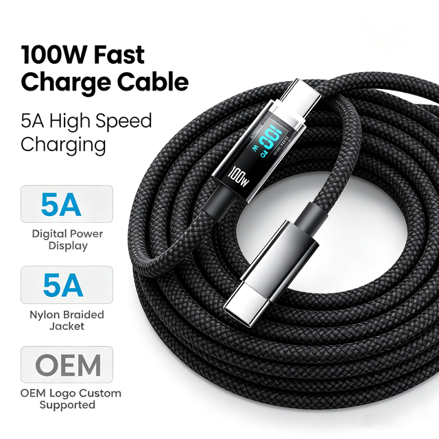 Factory OEM Digital Display USB C Metal Case Nylon Braided 35W 100W PD Fast Charging Cable Type-C to Type-C for Mobile Phone