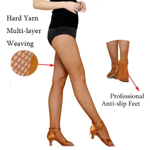 Women's Tan Professional Latin Dance Tight Seamless Ballet Pantyhose Anti Slip Caramel Brown Black Tan Fishnet Tights Stockings