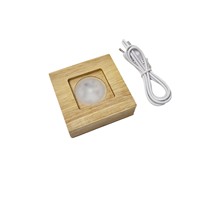 Support de lampe en bois sculpté en acrylique avec base LED carrée, rechargeable, lumière blanche chaude, RGB, intensité variable, artisanat, vente en gros d'usine