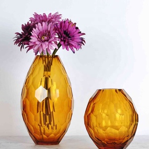 Amber Faceted Glass <b>Vase</b> <b>Set</b> Modern Tabletop Floral Decor Holds Water Home Office Hotel Decoration - Product Image 1