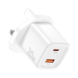 Caricabatterie da Viaggio ESSAGER 20W con Doppia Porta USB-<span class=keywords><strong>A</strong></span> + Type-C PD, Ricarica Rapida, Compatto, Controllo Intelligente della Temperatura - Bianco / Spina UK - Product Image 1