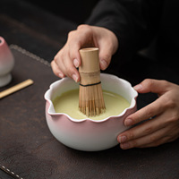 Ensemble Matcha Sept Pièces à Motif Floral, Nouveau Style Chinois, Coffret Cadeau Comprenant Bol à Thé avec Bec Verseur, Fouet Chasen, Cuillère Chashaku