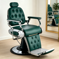 Fauteuil de Barbier Rétro Vert, Dossier Capitonnée Boutonné, Base Robuste sur Pied et Conception à Repose-Pieds Séparés