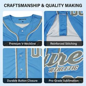 Seragam Tim Jersey Bisbol Kancing Penuh Garis Pin Kustom Kit Klub Nama dan Nomor yang Dipersonalisasi Pria & Remaja Raglan V-neck Unisex - Product Image 2