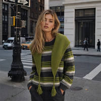 Pull-over décontracté rayé pour femme en 100 % polyester avec col châle – Collection Hiver Vêtements Femme
