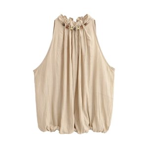 Zevity 2026 ZA Marke Damen Sexy Ärmellose Perlen-Design Plissierte Neckholder-Bluse mit Elastischem Saum Schicke Oberteile - Product Image 1