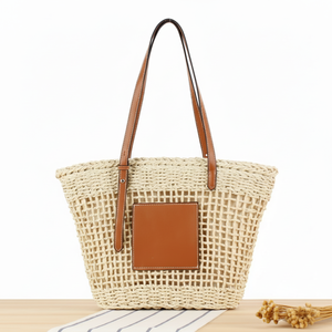Bolsa de praia feminina ecologicafeita a maoem palha e rafiacom design exclusivo para ferias na praia Bolsa tote lisa e casual - Product Image 1