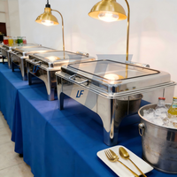 Lefeng – Ensemble chauffe-plat rectangulaire de luxe en acier inoxydable doré pour buffet de mariage, 9L, économe en énergie, pour hôtels