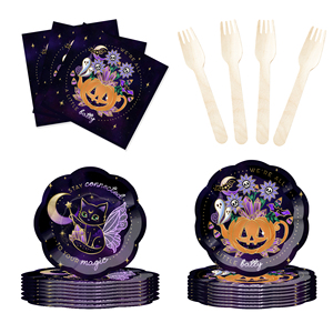 DAMAI Nuevo Juego de Platos de Papel con Temática Oscura para Fiesta de Halloween, Incluye Platos de Papel de 8 y 10.5 Pulgadas, Vasos y Servilletas para Fiesta de Halloween - Product Image 4