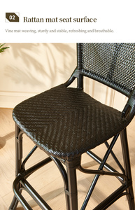 Taburete de <span class=keywords><strong>Bar</strong></span> de Ratán Negro Mate Retro de Lujo, Silla de Comedor Tejida a Mano con Respaldo Alto para el Hogar, Isla de Cocina, Cafetería Comercial, Muebles de <span class=keywords><strong>Bar</strong></span> - Product Image 5