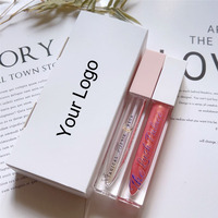 Tube de gloss à lèvres avec logo personnalisé, 7 ml, contenant transparent, boîte d'emballage haut de gamme