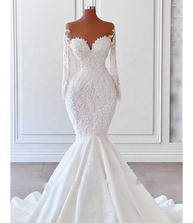 2023 nouvelle robe de mariée sirène brodée à la main sur mesure robe de mariée sexy découpée