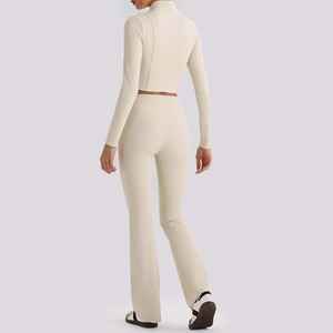 YIYI Set Yoga 3 Pezzi <span class=keywords><strong>con</strong></span> Zip e Collo Alto per <span class=keywords><strong>Donne</strong></span>, Leggings a Vita Incrociata e Gamba Larga, Completo Fitness da Palestra, Abbigliamento Sportivo per <span class=keywords><strong>Donne</strong></span> - Product Image 6