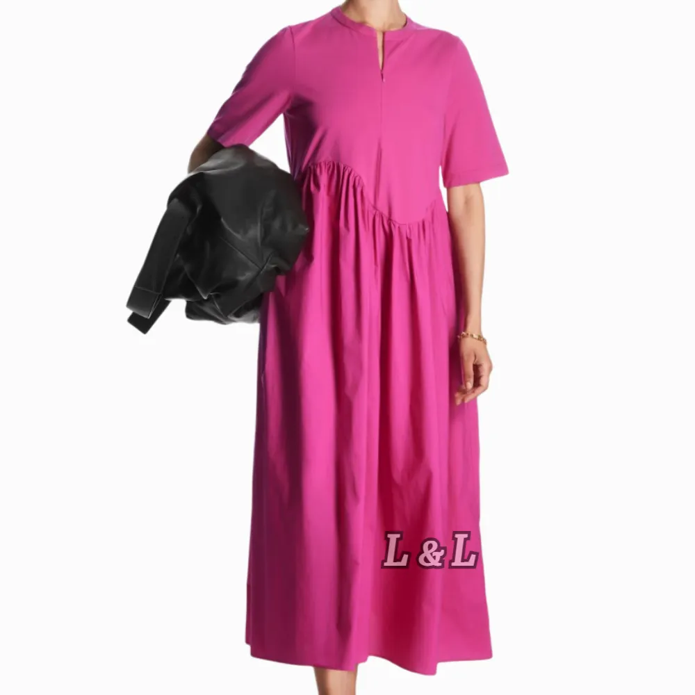 Lingda Fashion Guangzhou Factory Summer Casual Front Zipper Women's Clothing 100% Cotton Purple Dress