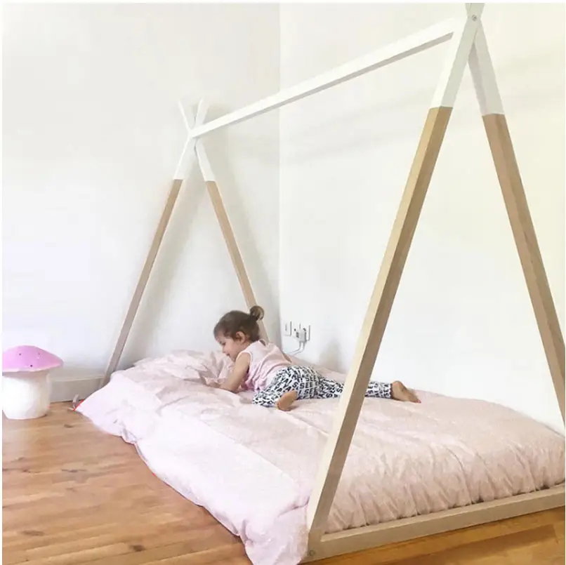 Cama Montessori hecha a medida para bebé, dormitorio, tienda, Marco, suelo de madera