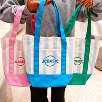 Sac fourre-tout en toile à rayures brodées personnalisées, grande capacité, avec poche avant et soufflet de fond, idéal pour le shopping